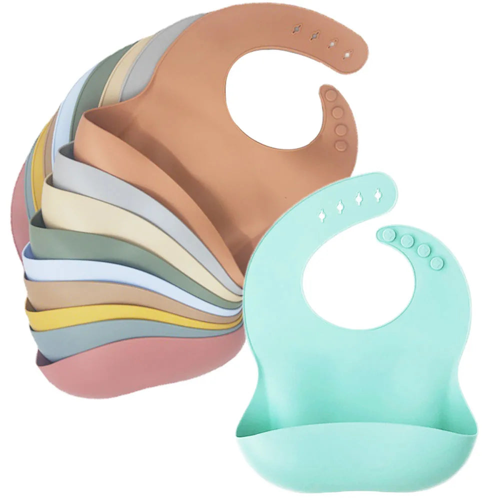 Baby Silicone Bibs Babies Waterproof Bib Solid Color Adjustment Saliva