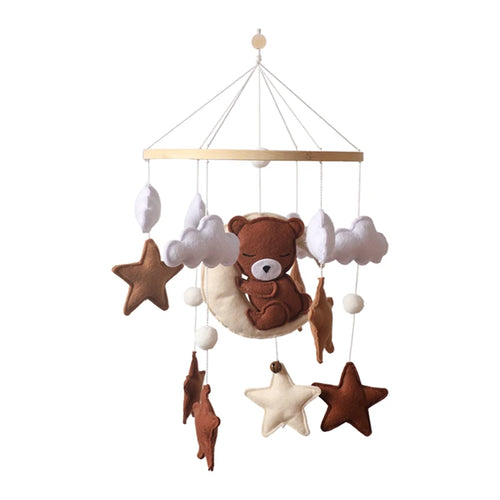 Wooden Crib Mobile Baby Bed Bell Rattle Toy Soft Felt Cartoon Bear