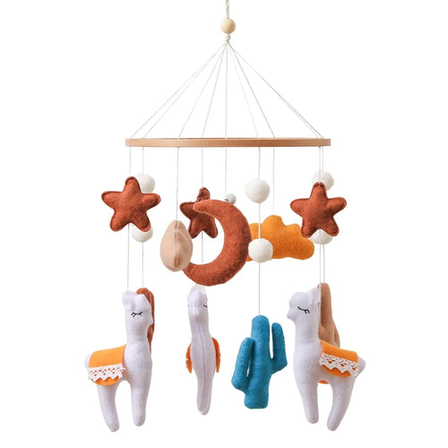 Wooden Crib Mobile Baby Bed Bell Rattle Toy Soft Felt Cartoon Bear
