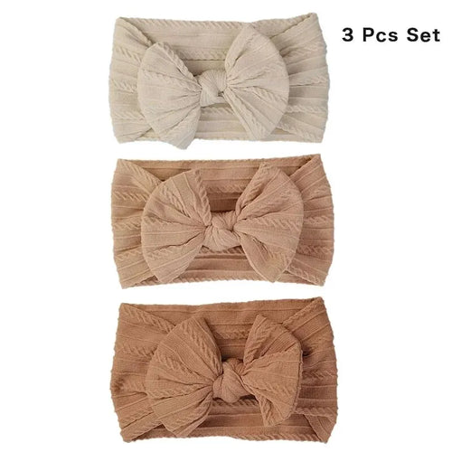 3Pcs Solid Color Baby Headband Bow Children Hair Band Elastic Nylon