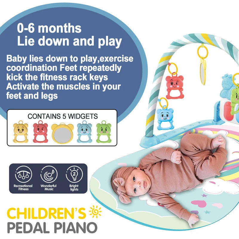 Baby Fitness Stand Music Play Gym Activity Toys Newborn Piano Crawling