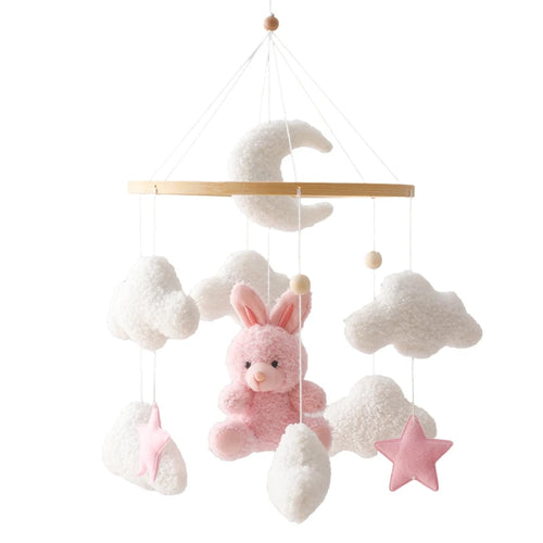 Wooden Crib Mobile Baby Bed Bell Rattle Toy Soft Felt Cartoon Bear