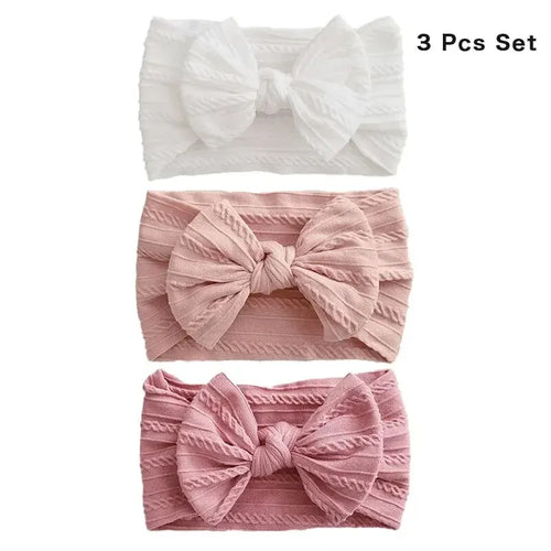 3Pcs Solid Color Baby Headband Bow Children Hair Band Elastic Nylon
