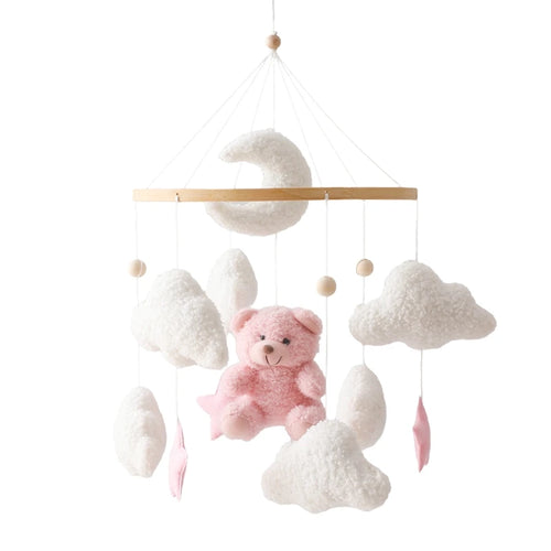 Wooden Crib Mobile Baby Bed Bell Rattle Toy Soft Felt Cartoon Bear